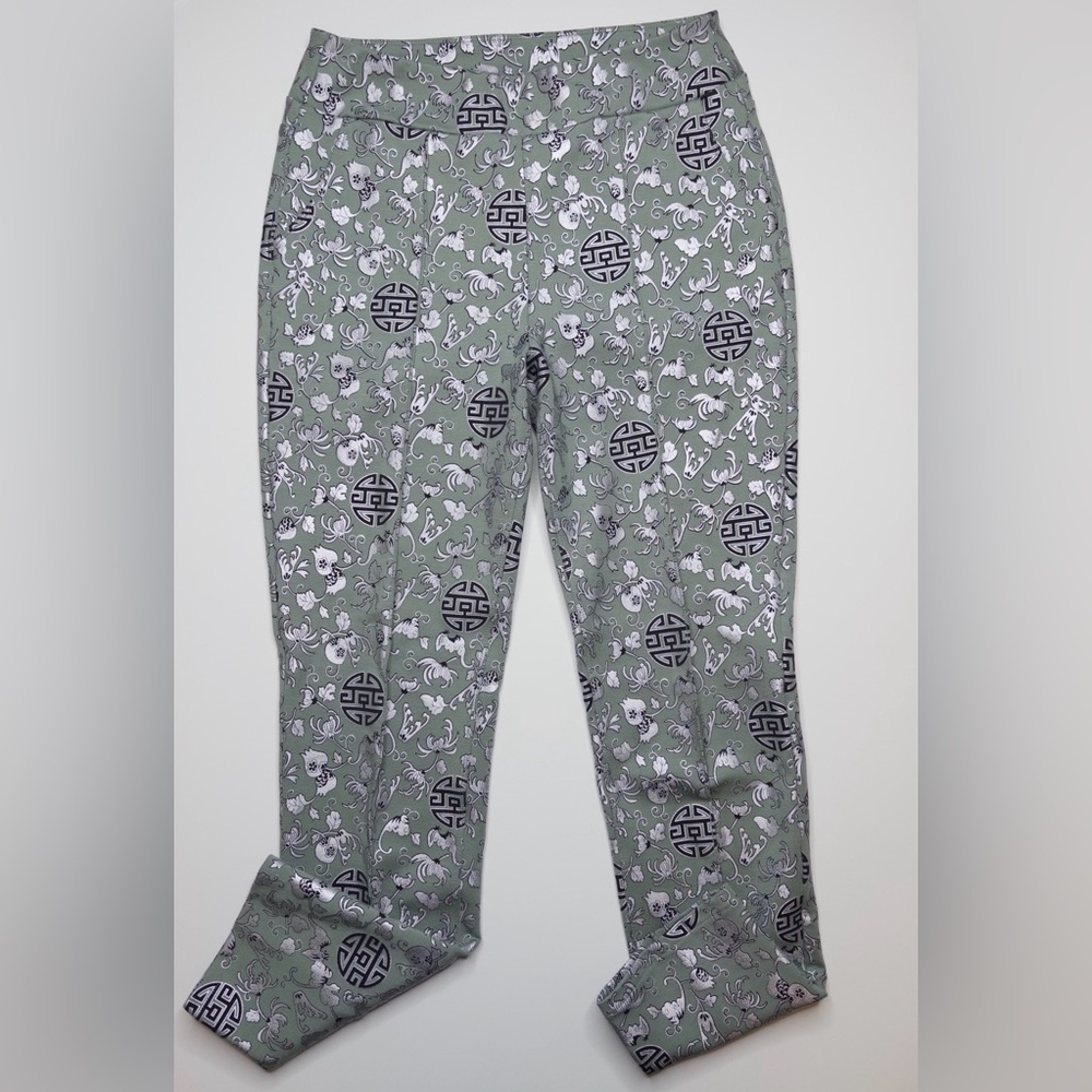 Soft Surroundings Comfort Fit Green Silver Ponte Pull on crop pants Women XS